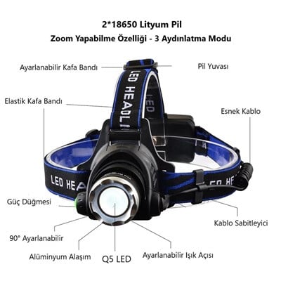 CATA 5 W Poyraz Şarjlı Ayarlanabilir Kafa Lambası - 3 Modlu - CT-9123