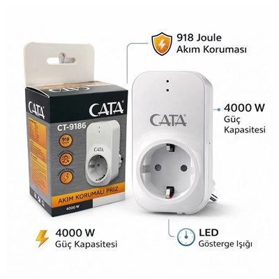 CATA 4000 W Akım Korumalı Topraklı Priz - 918 Joule - Beyaz - CT-9186