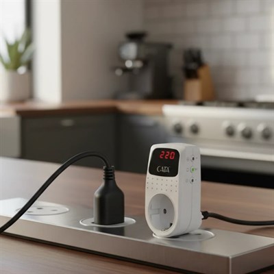 CATA 4000 W Akım Korumalı Dijital Topraklı Priz Regülatörü - Beyaz - CT-9187