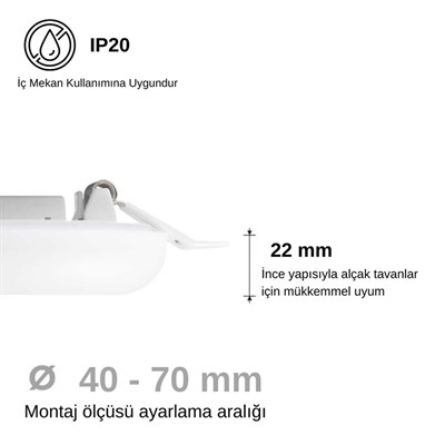 Dünya Led 9 W Ayarlanabilir Backlight Led Panel - Sarı Işık (4000K) - Yuvarlak - Sıva Altı - HS060-S