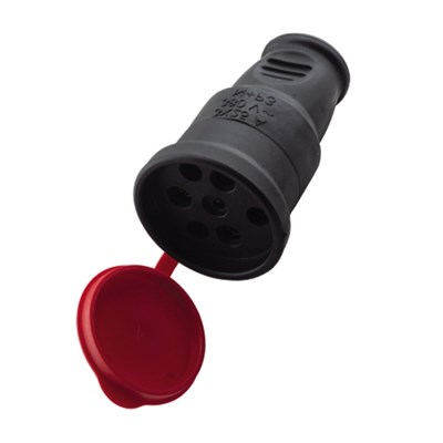 Orel Kauçuk 3 X 25 Amper Trifaze Kapaklı Seyyar Priz - 380 Volt - Siyah - OR2204