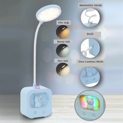 YCL 5 W Ayıcıklı Dokunmatik Şarjlı Led Masa Lambası - Gece Lambalı - Mavi - YML-250
