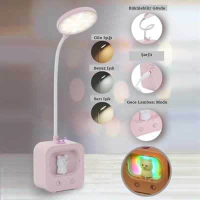 YCL 5 W Ayıcıklı Dokunmatik Şarjlı Led Masa Lambası - Gece Lambalı - Pembe - YML-255