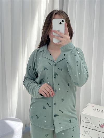  Çağla Kalp Süet Dörtlü Pijama Seti