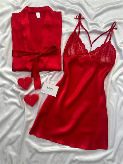 Kırmızı Gecelik & Sabahlık Seti        