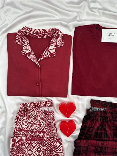 Aşkın Simgesi Dört Parça Çift Pijama Seti 