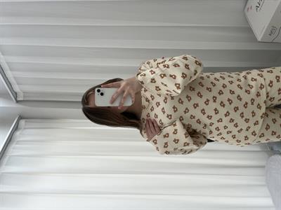 Ayıcık Desenli Bej Waffle Premium Pijama Takımı