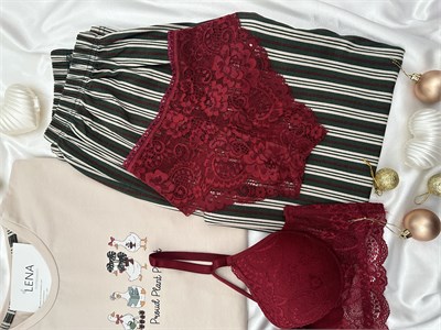 Bej Ördek Desenli Çizgili 4lü Pamuklu Pijama Takımı