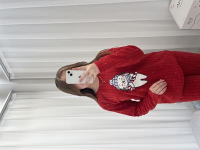 Benek Desenli Kırmızı Polar Pijama Takımı