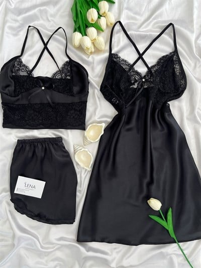 Black Diva 3lü Saten Takım