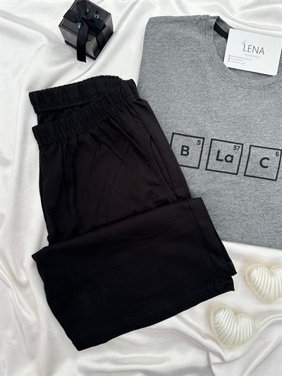 Black Gri Pamuk Erkek Şortlu Pijama Takımı