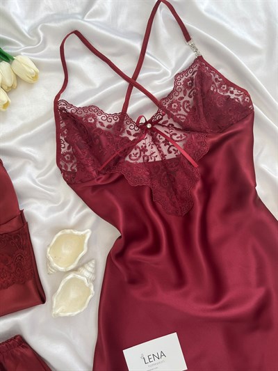 Bordo Beauty Saten Takımı