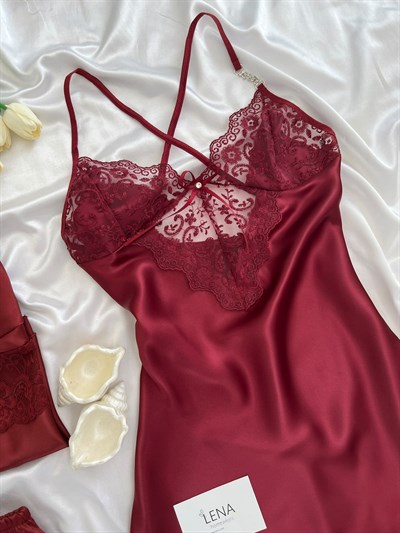 Bordo Beauty Saten Takımı