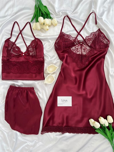 Bordo Beauty Saten Takımı