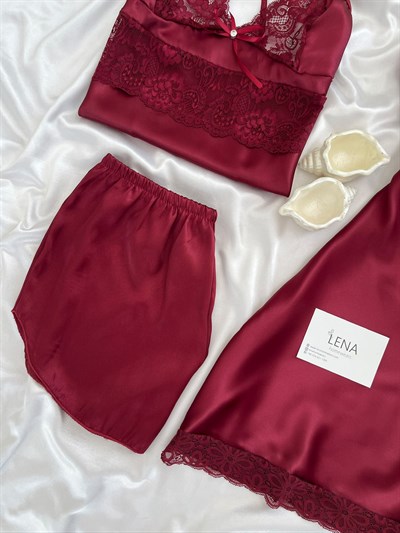 Bordo Beauty Saten Takımı