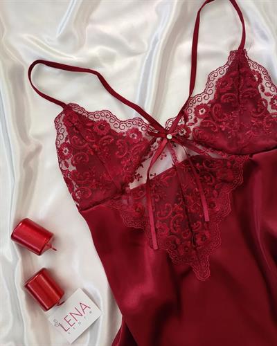 Bordo Candy Saten Gecelik