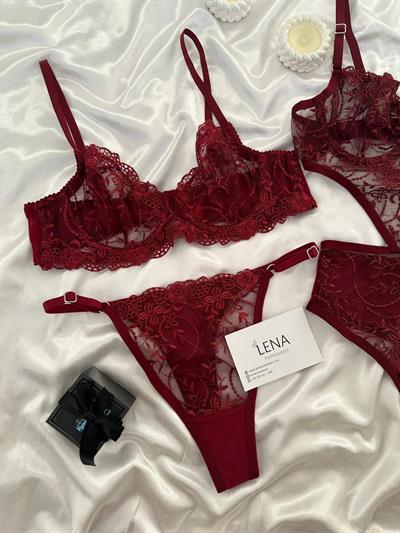 Bordo Çiçek Bralet Takımı