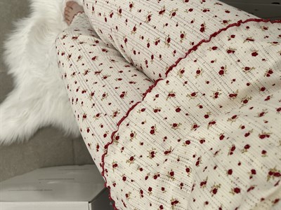 Bordo Çiçek Pamuklu Kısa Kollu Pijama Takımı