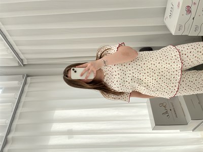 Bordo Çiçek Pamuklu Kısa Kollu Pijama Takımı