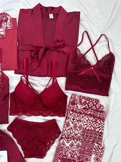 Bordo Dört Mevsim 8li Çeyiz Set