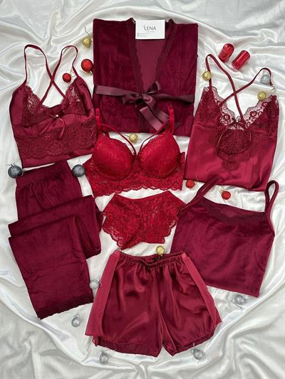 Bordo Elegant 8li Kadın Çeyiz Seti 