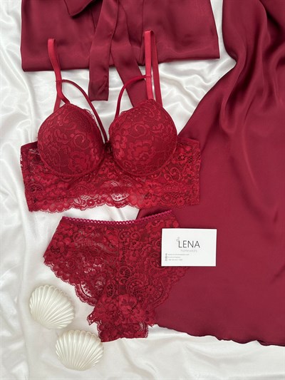 Bordo Jasmin Dörtlü Gecelik & Çamaşır Seti