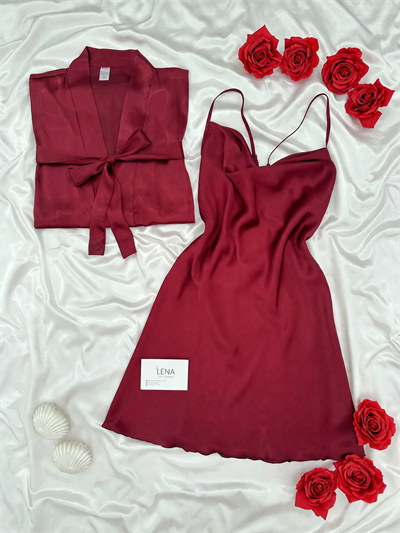 Bordo Jasmin Sabahlık & Saten Gecelik