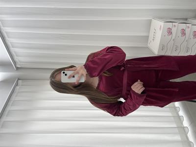 Bordo Kadife Sabahlıklı 5li Pijama Set