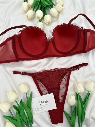 Bordo Lotus Sütyen Takımı