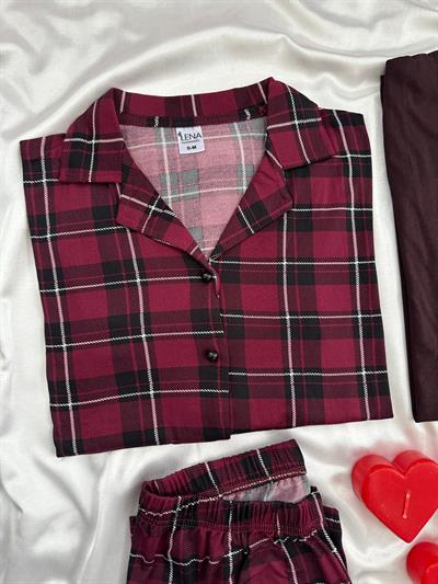 Bordo Sevdam 4 Parça Çift Pijama Seti