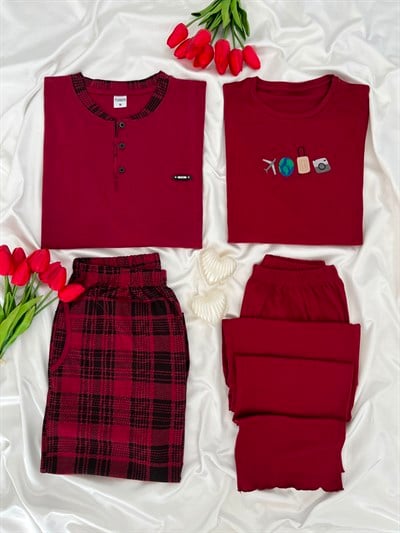 Bordo Sevdam Çift Pijaması
