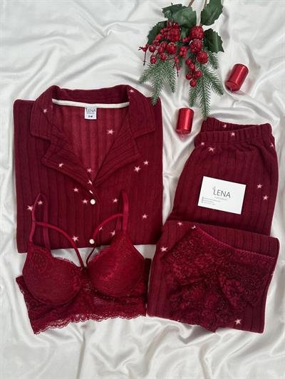 Bordo Starly Polar Pijama Seti 