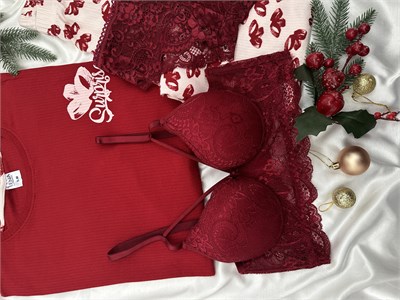 Bordo Surprise Kurdele Desenli 4lü Berlin Pijama Takımı