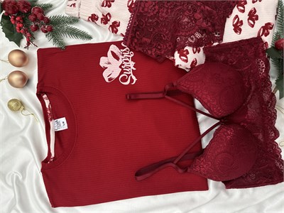 Bordo Surprise Kurdele Desenli 4lü Berlin Pijama Takımı