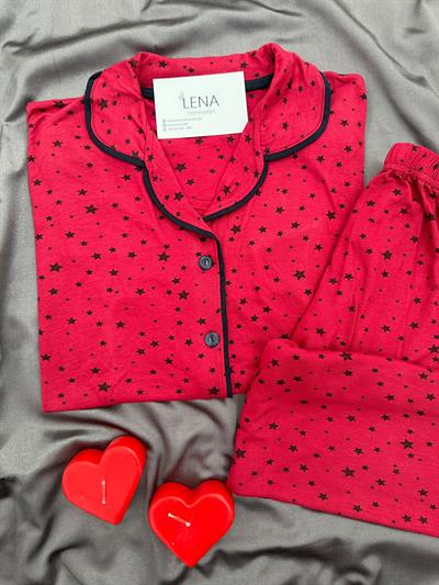 Bordo Yıldız Desenli Anne Pijama Takımı