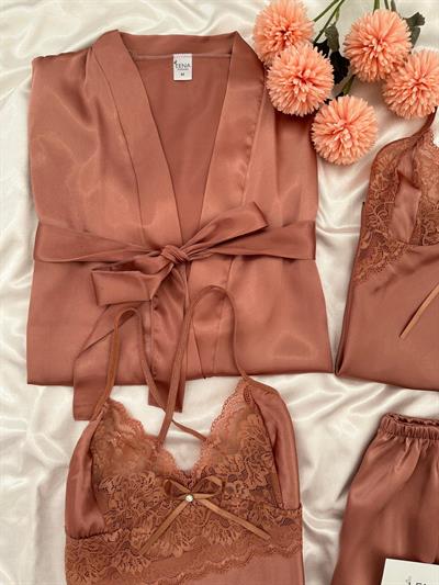 Bronza Dört Parça Saten Takım