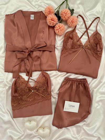 Bronza Dört Parça Saten Takım