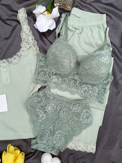 Çağla Fransis Dörtlü Pijama & Çamaşır Seti