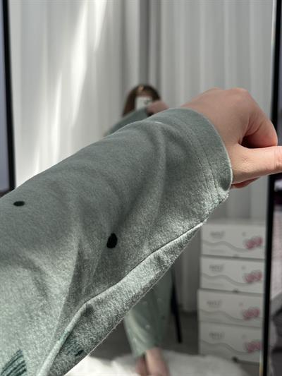 Çağla Love Desenli Düğmeli Termosoft Pijama Takımı