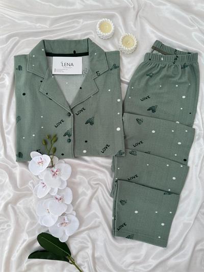 Çağla Love Desenli Düğmeli Termosoft Pijama Takımı