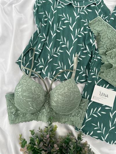 Çağla Yaprak Dörtlü Askılı Pijama Takımı 