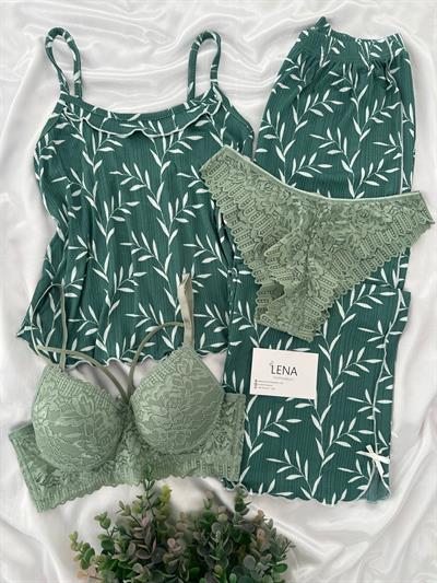 Çağla Yaprak Dörtlü Askılı Pijama Takımı 