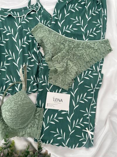 Çağla Yaprak Dörtlü Askılı Pijama Takımı 