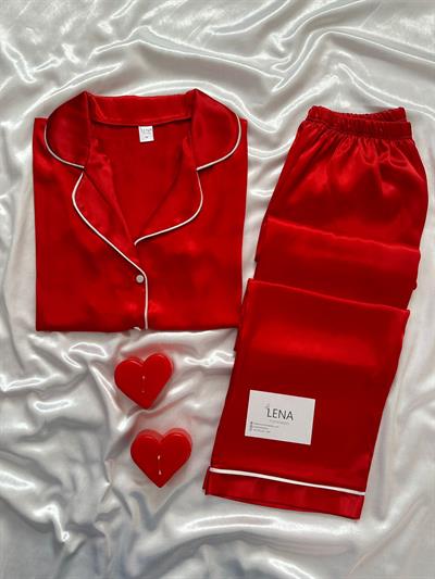 Changer Lüks Saten Kırmızı Pijama Takımı  💋