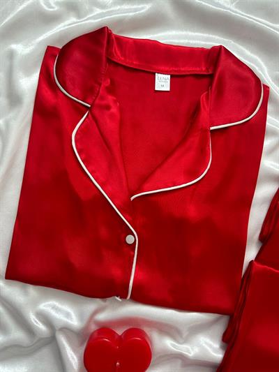 Changer Lüks Saten Kırmızı Pijama Takımı  💋