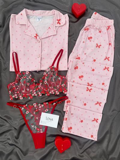 Cherry Bomb Dörtlü Kısa Kollu Pijama Takımı