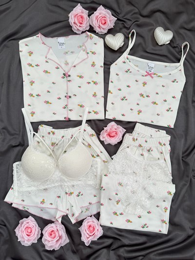 Çiçek Buketi Desenli 6lı Oslo Pijama Takımı