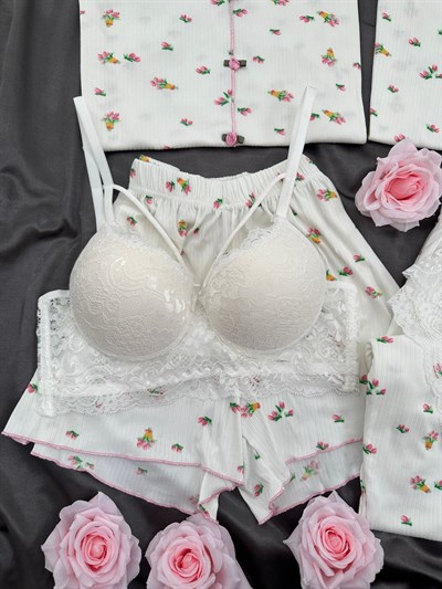 Çiçek Buketi Desenli 6lı Oslo Pijama Takımı