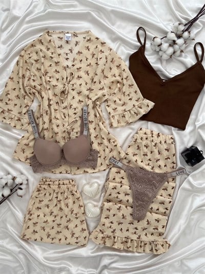 Çiçek Dalı 6lı Pijama & Çamaşır Seti