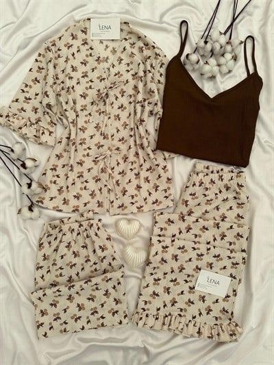 Çiçek Dalı Dörtlü Pijama Takımı